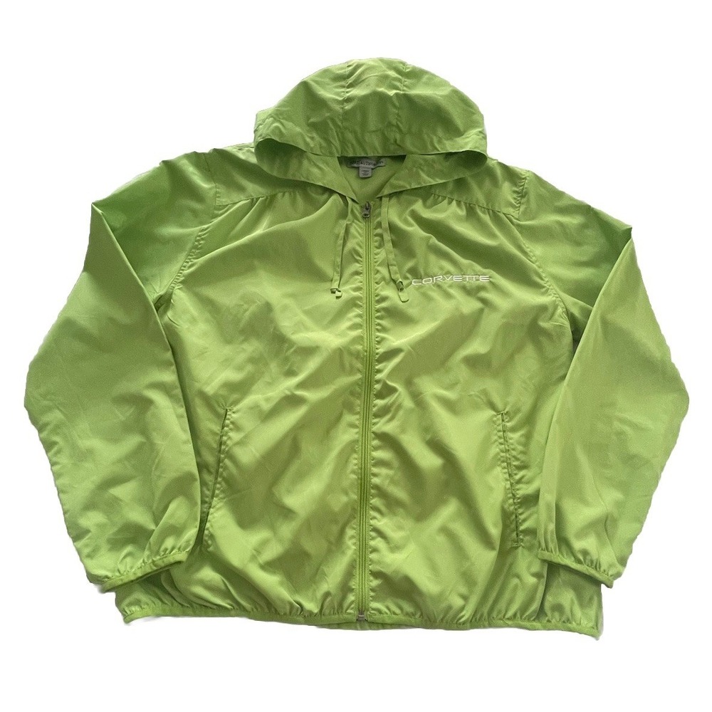 Port Authority Corvette Women's XL Full Zip Hooded Windbreaker Rare Lime Green